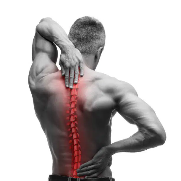 Medical Illustration of a man suffering from chronic back pain 