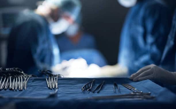 Shot of a tray of surgical equipment in an operating room 